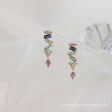 Shangjie OEM joyas Jewelry Fashion Unique 925 Sterling Silver Women Earrings Dainty Corlorful Zircon Pendant Women Earrings